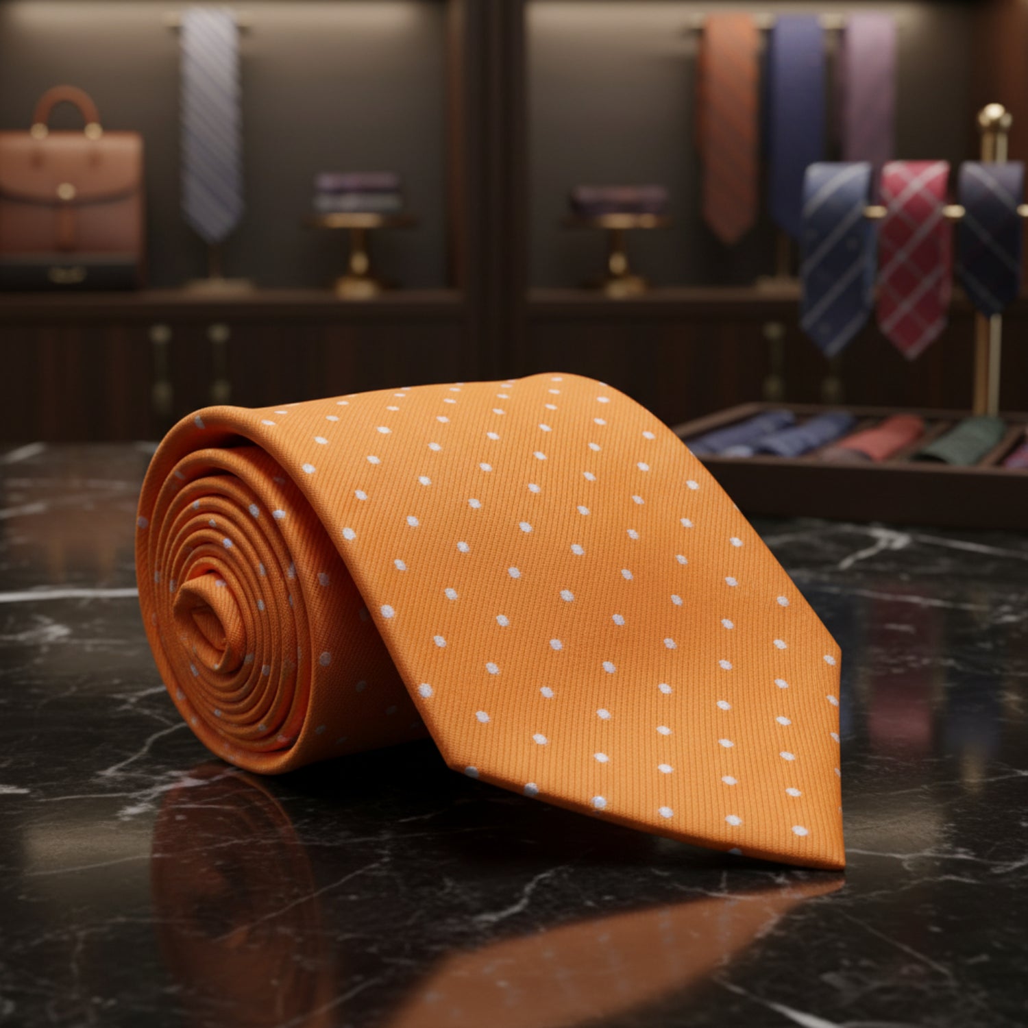 Orange and White Polka Necktie