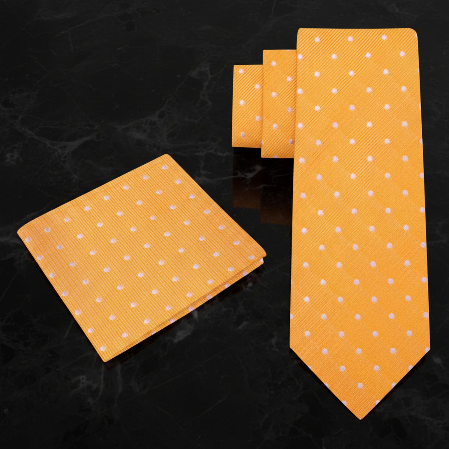 View 2: Tangerine and White Main Event Polka Necktie and Square