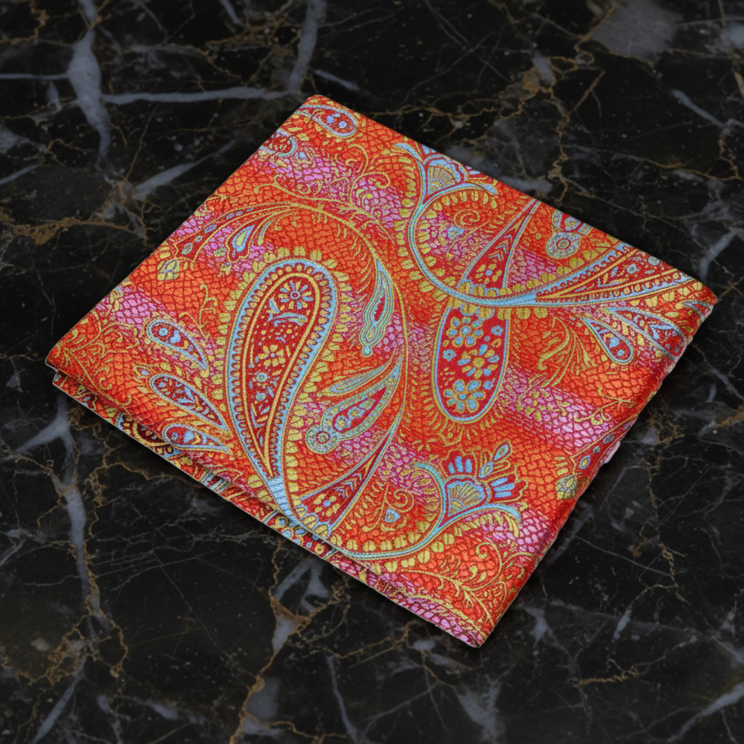 Orange Paisley Pocket Square