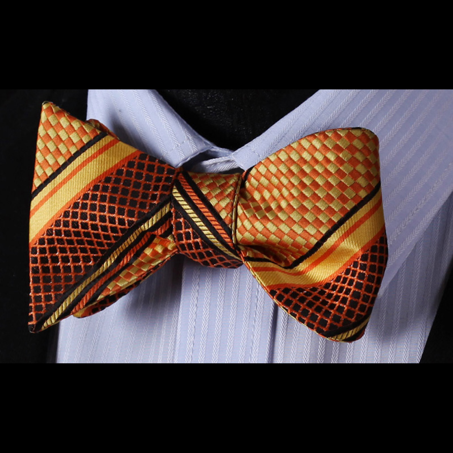 Orange, Red, Black Check Bow Tie