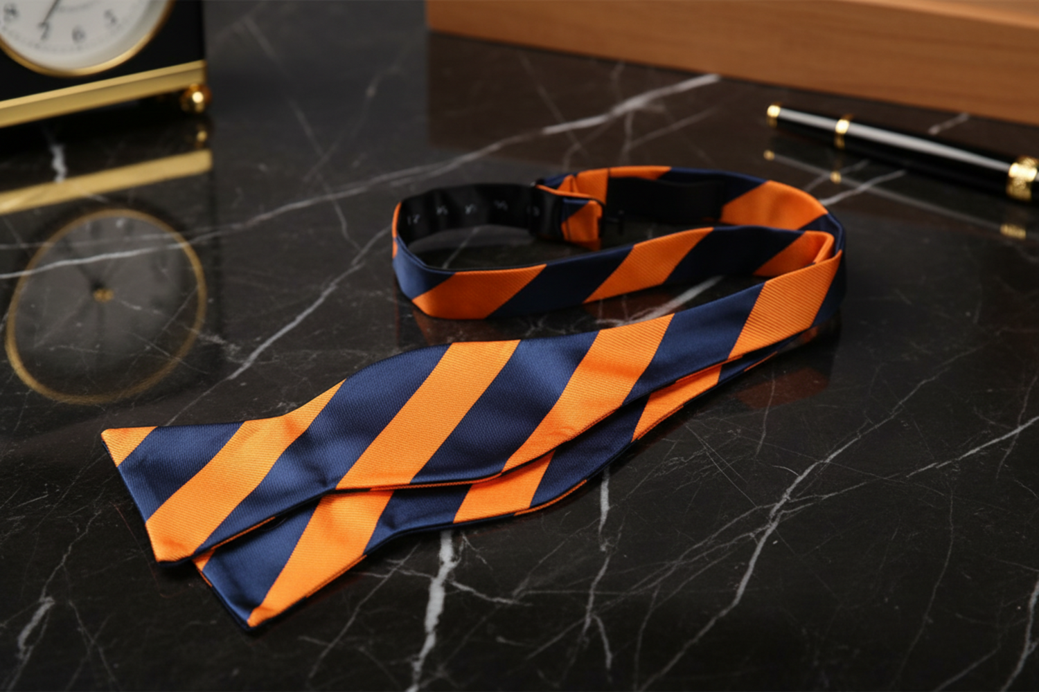 Blue and Orange Block Stripe Bow Tie Self Tie