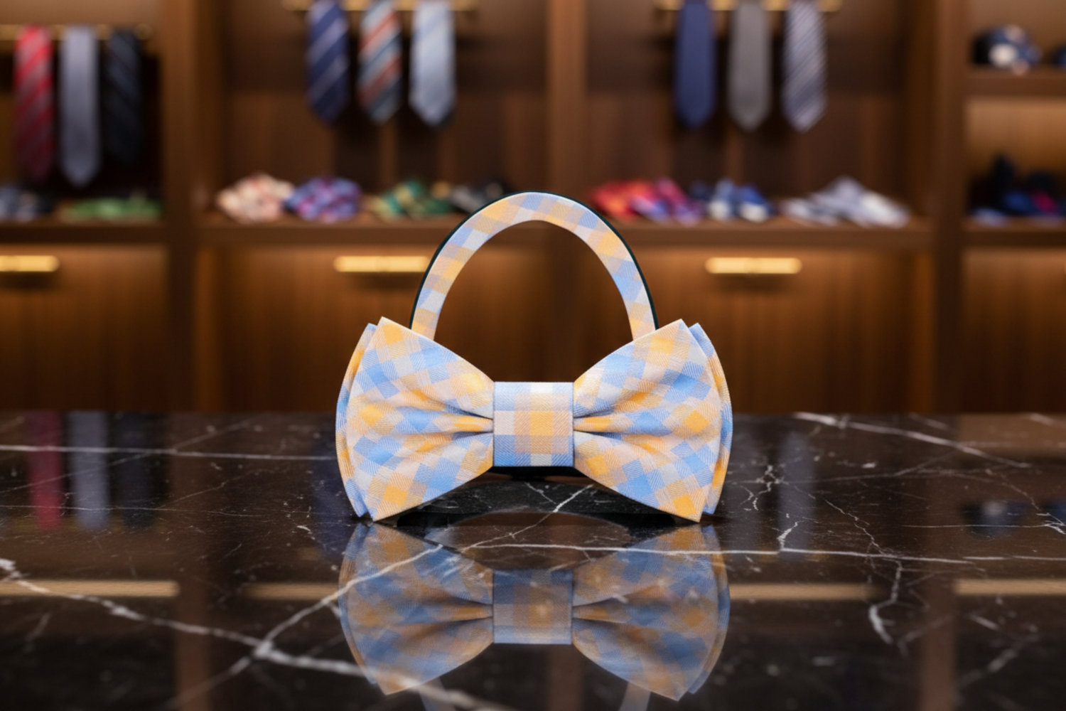Orange and Blue High Class Affair Plaid Bow Tie Pre Tied