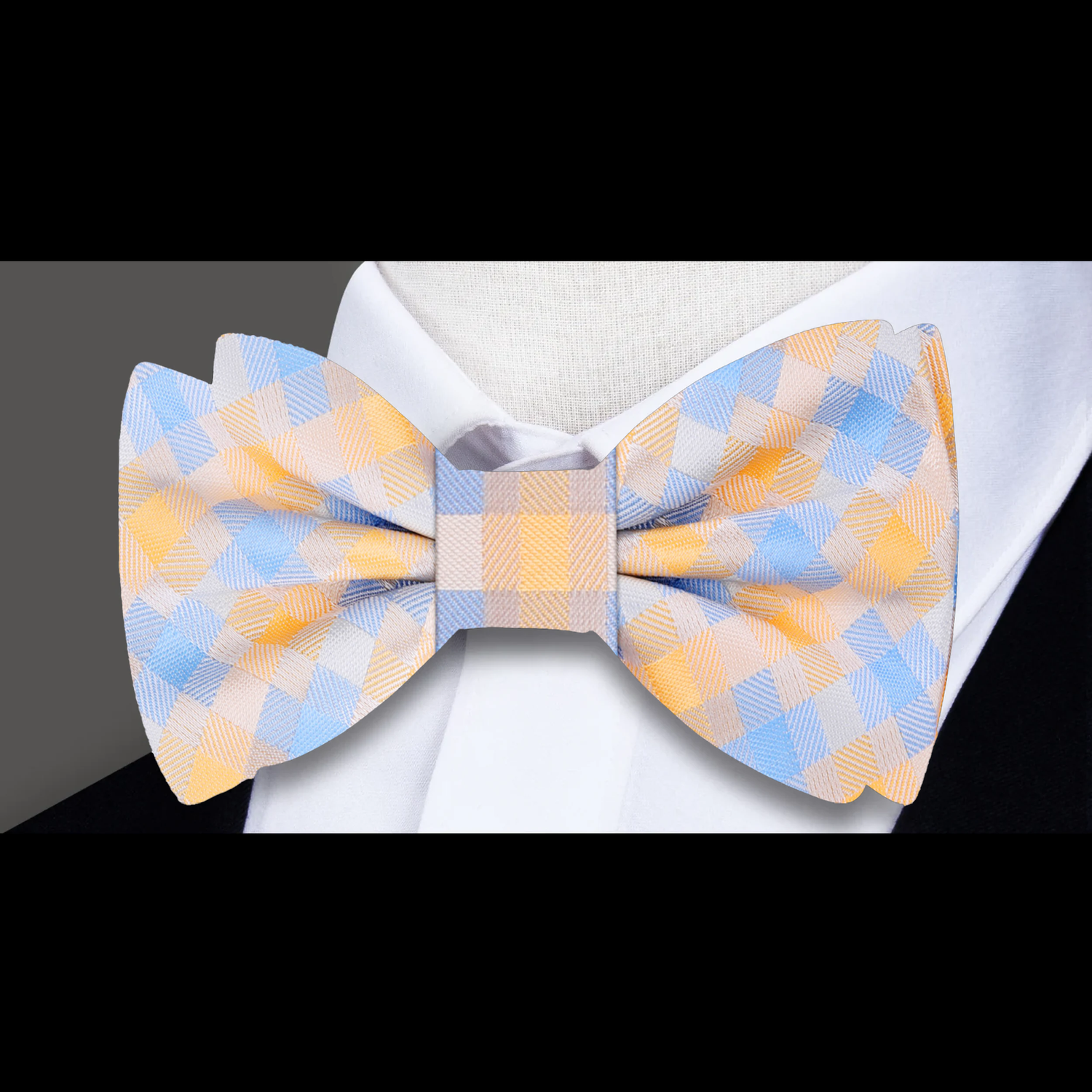 Blue & Soft Orange Check Bow Tie