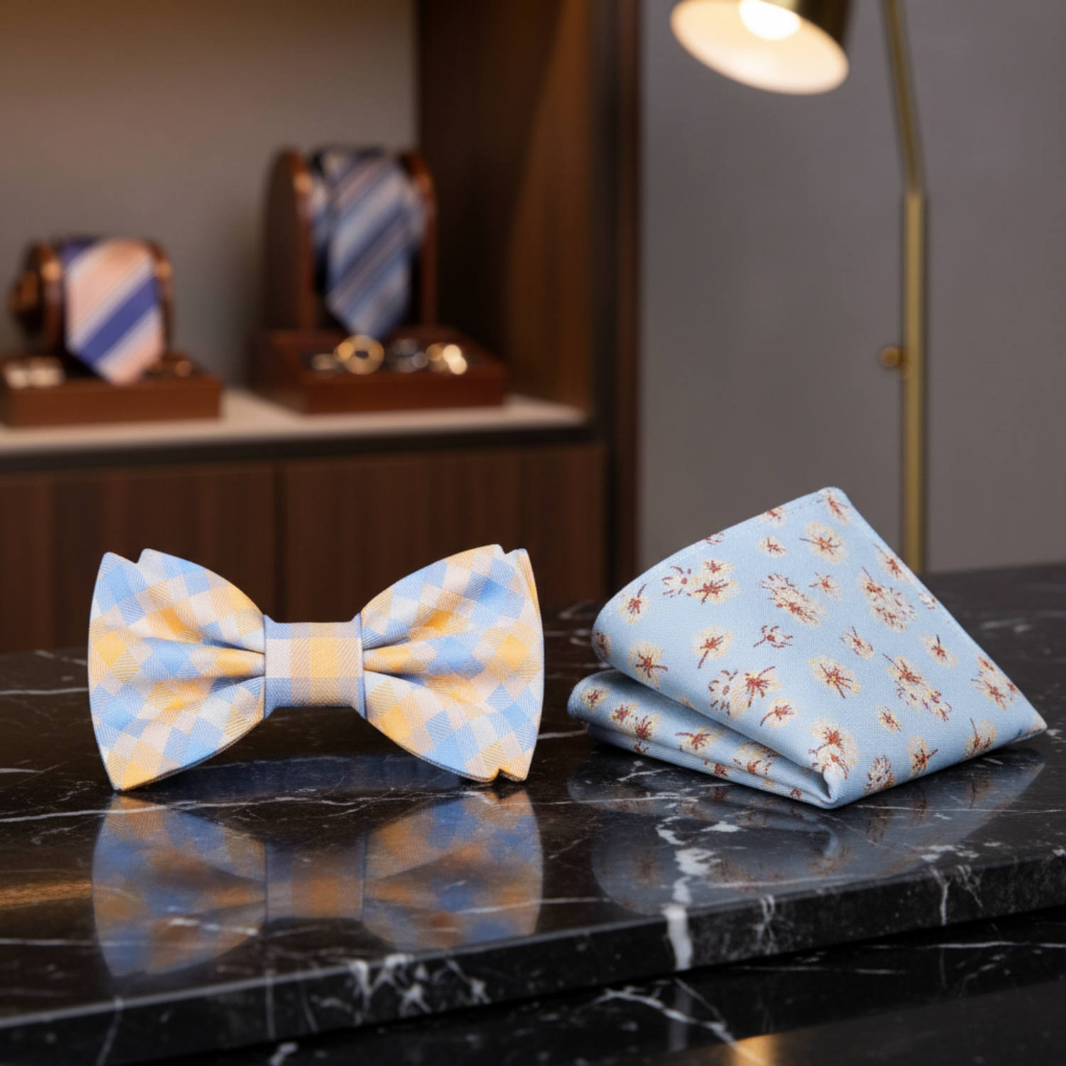 Orange and Blue High Class Affair Plaid Bow Tie and Accenting Square