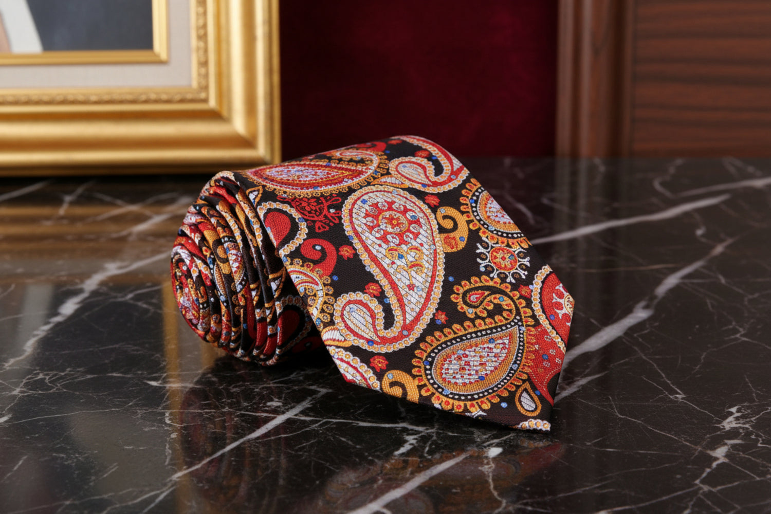 Orange and Brown Utopia Paisley Tie  