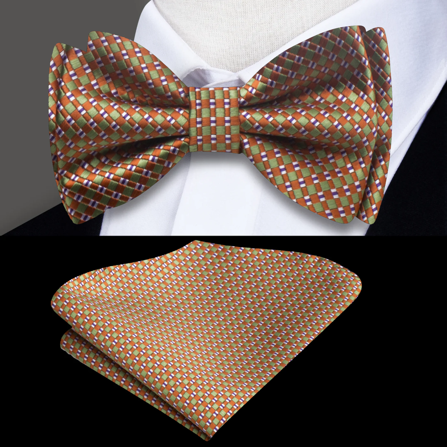 Orange, Green Geometric Bow Tie and Square