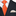 Black suit with white shirt, orange tie, and beige pocket square on a white background