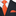 Black suit with white shirt, orange tie, and matching pocket square on a white background