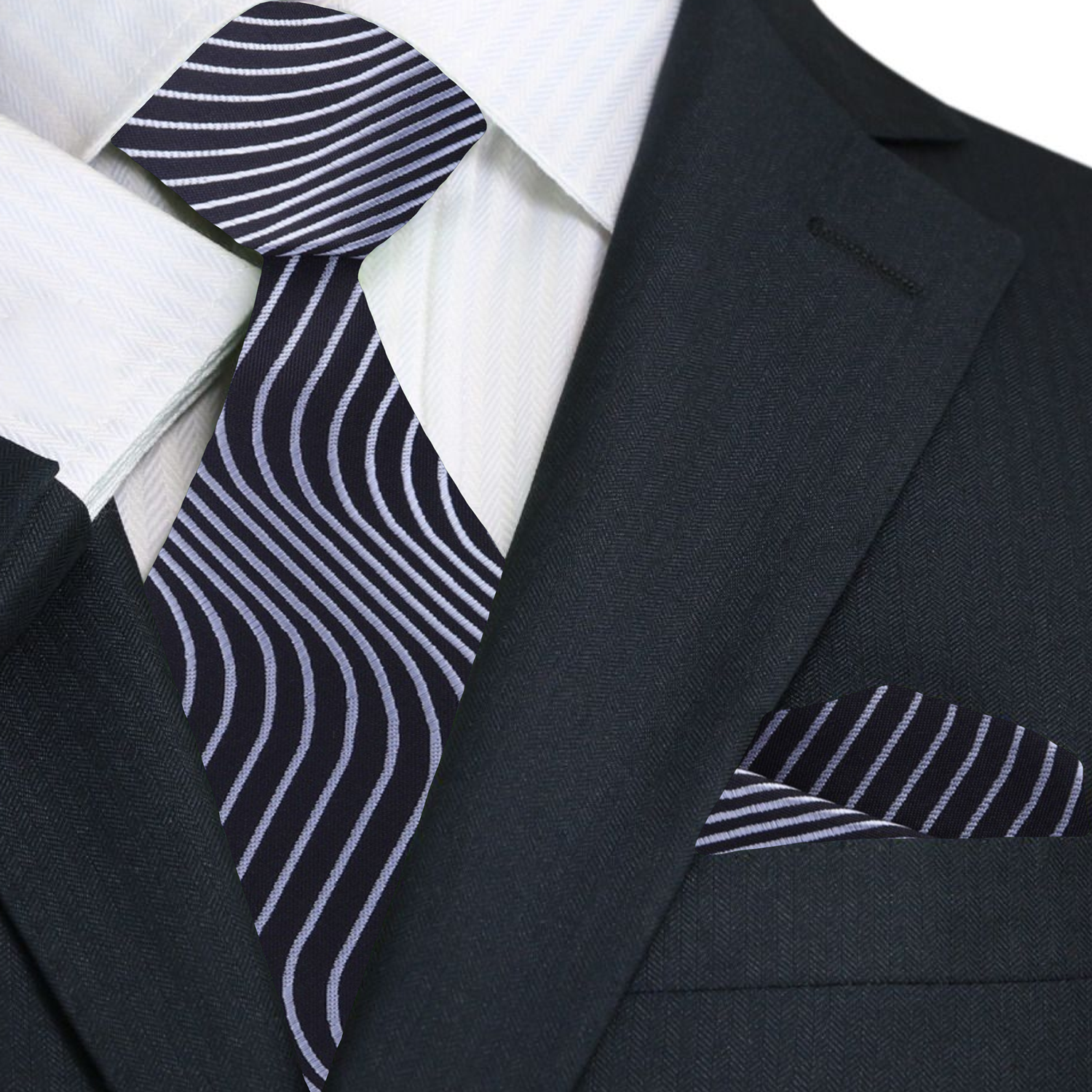 Premium Black, Light Grey Abstract Waves Tie