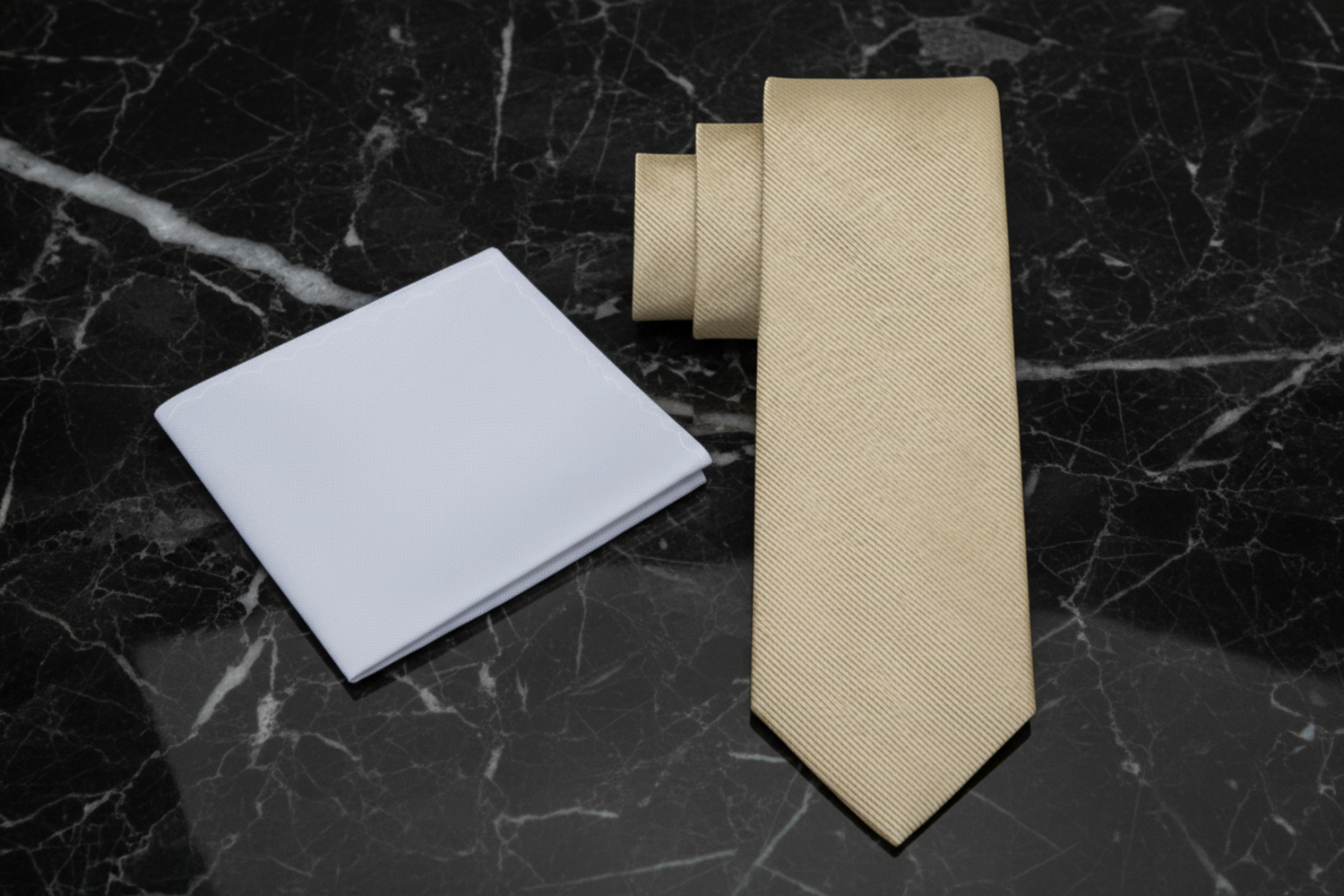Self Tie: Solid Pale Gold Tie and Light Grey Square