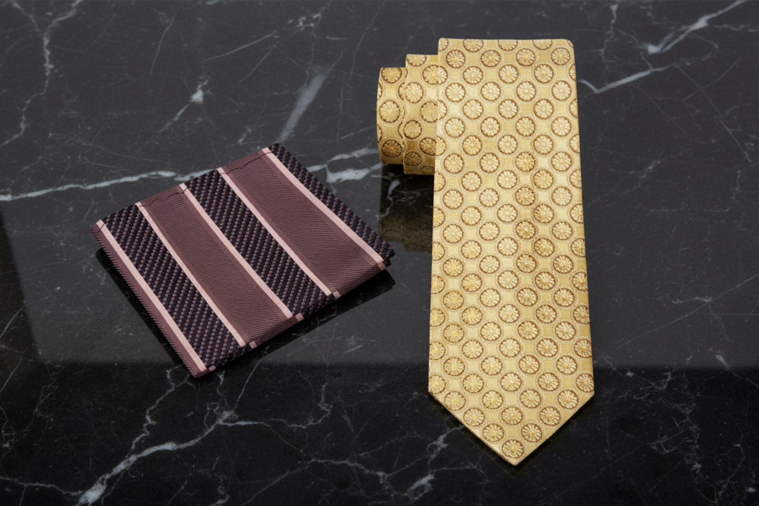 Alt Pale Gold and Brown Bursts Tie and Accenting Square