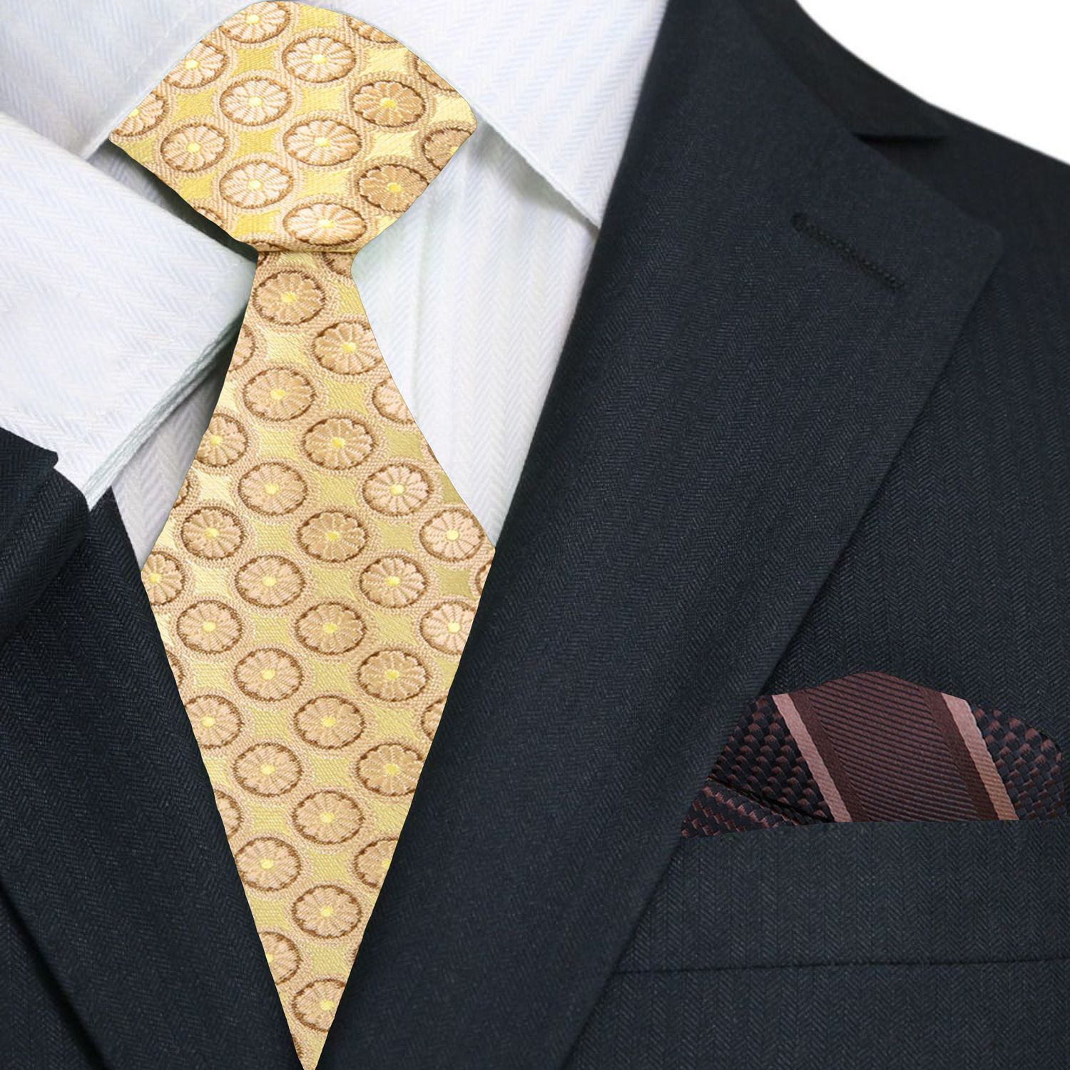 Pale Gold and Brown Bursts Tie and Accenting Square