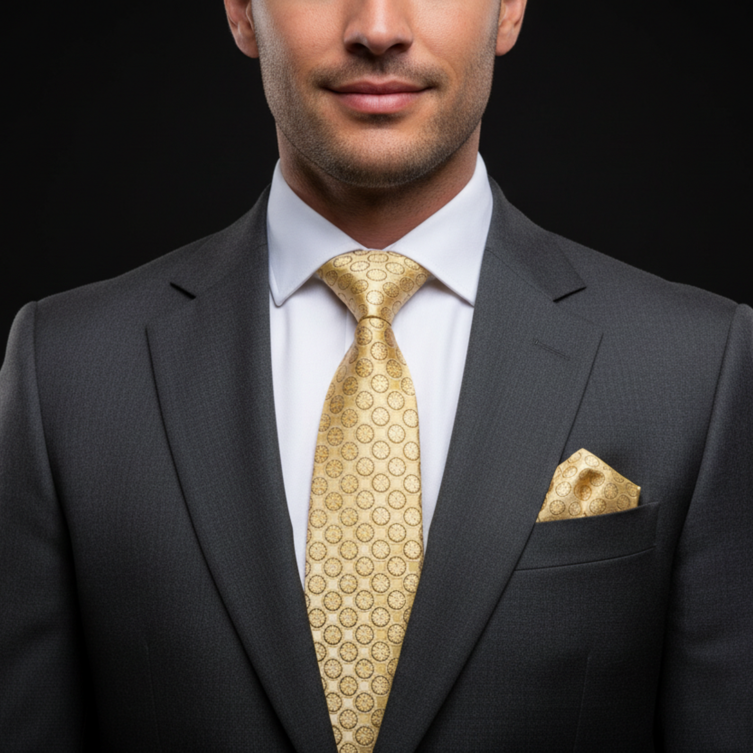 Brown Gold Geometric Tie and Square