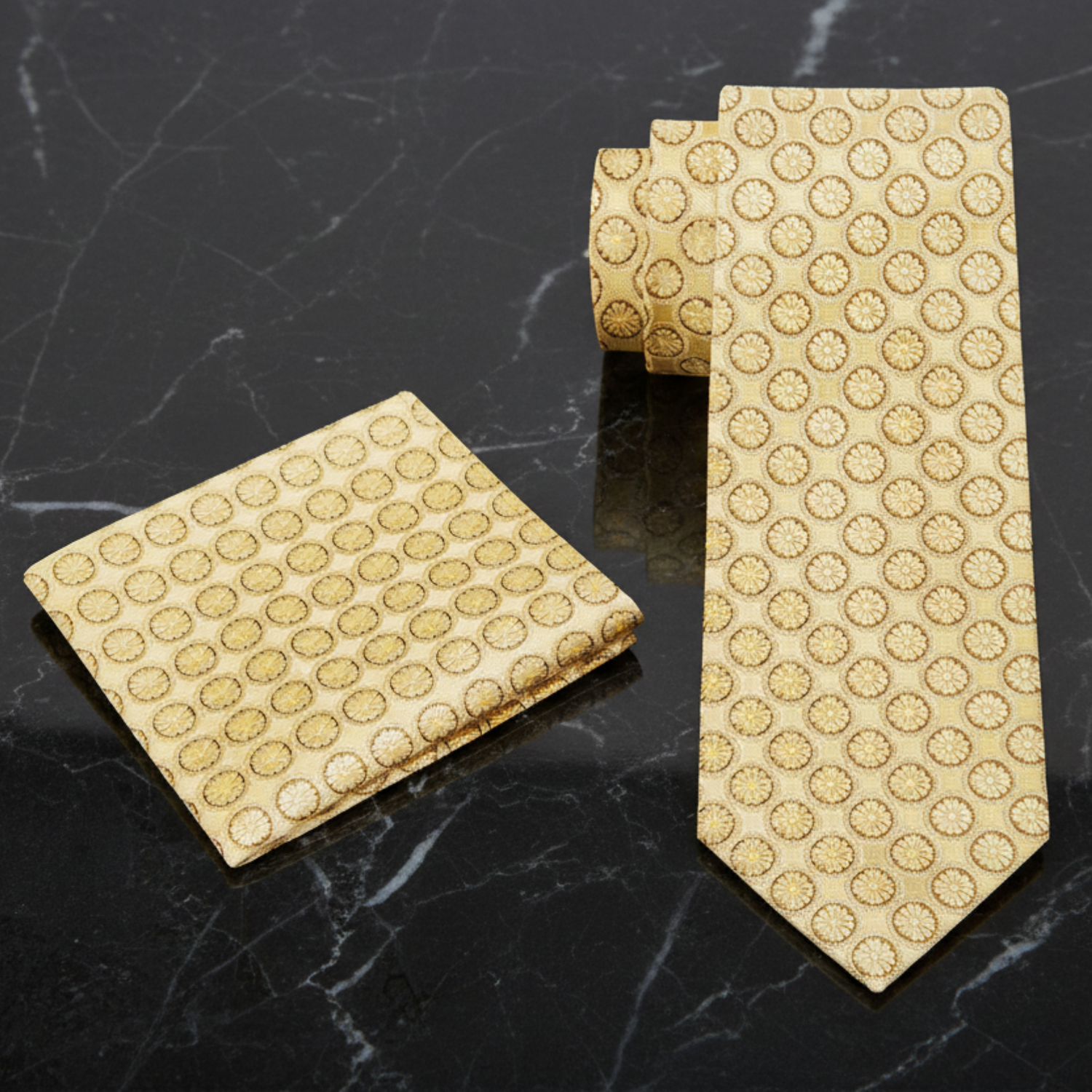 Alt Pale Gold and Brown Bursts Tie and Square