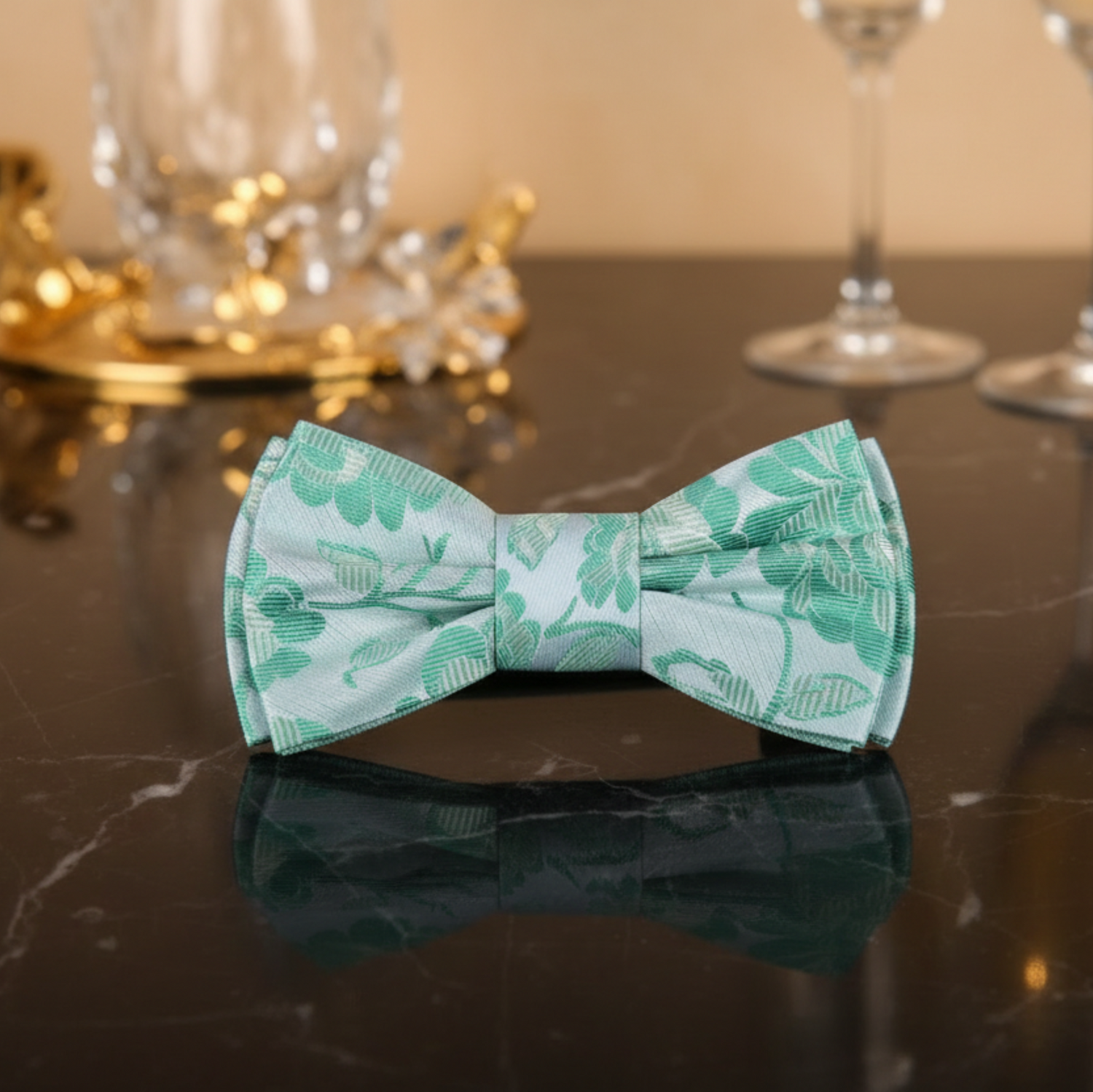 Pistachio, Seafoam Big Flowers Bow Tie Pre Tied