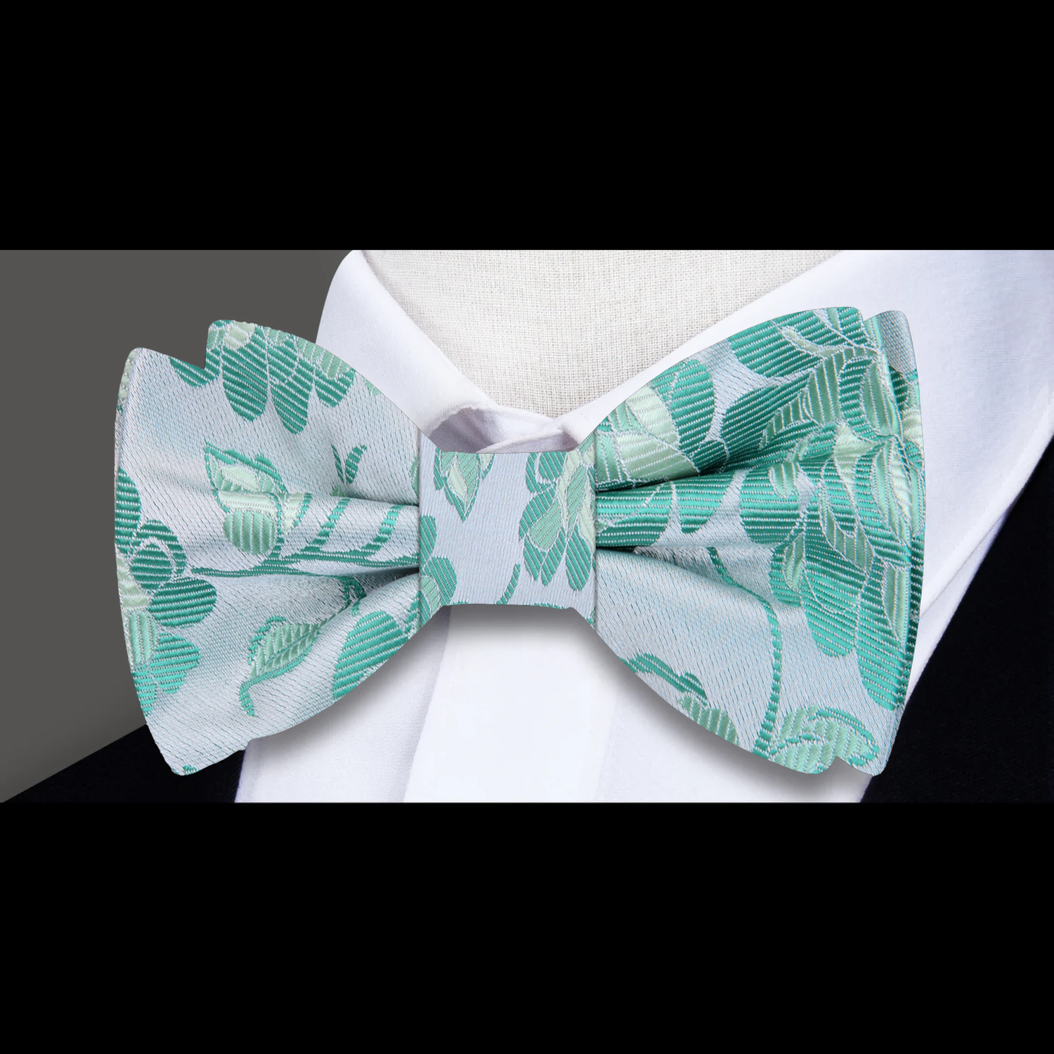 Pistachio, Seafoam Big Flowers Bow Tie  