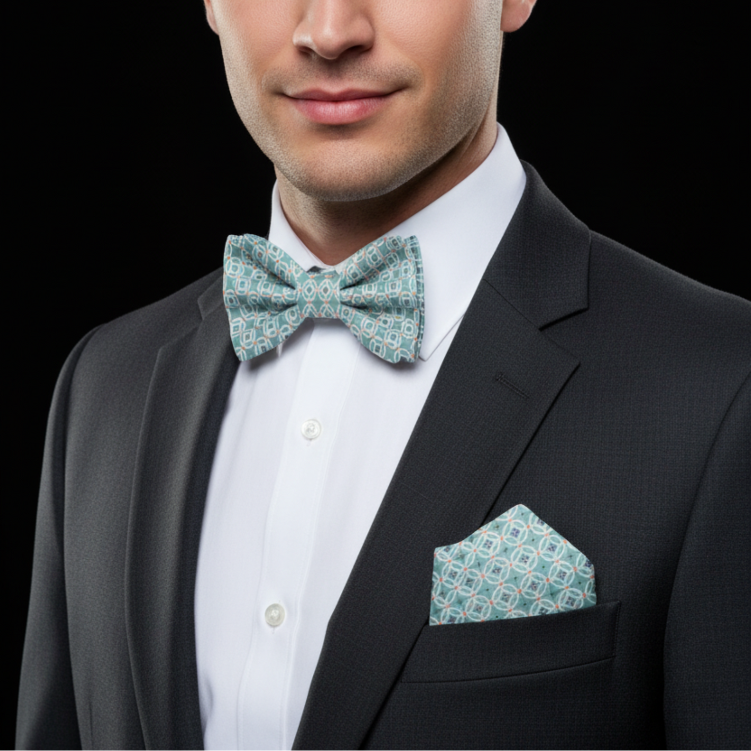Pink or Mint Green Geometric Medallion Bow Tie