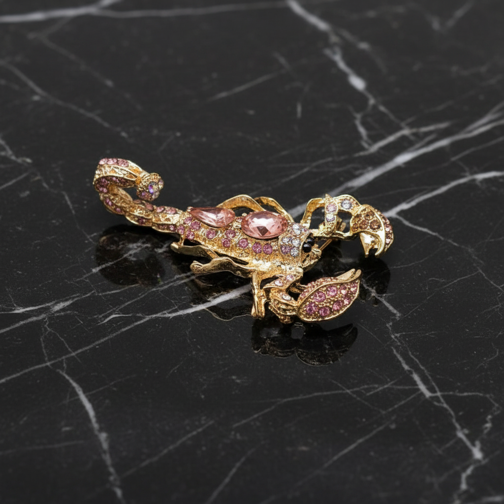 Gold with Pale Pink Scorpion Lapel Pin