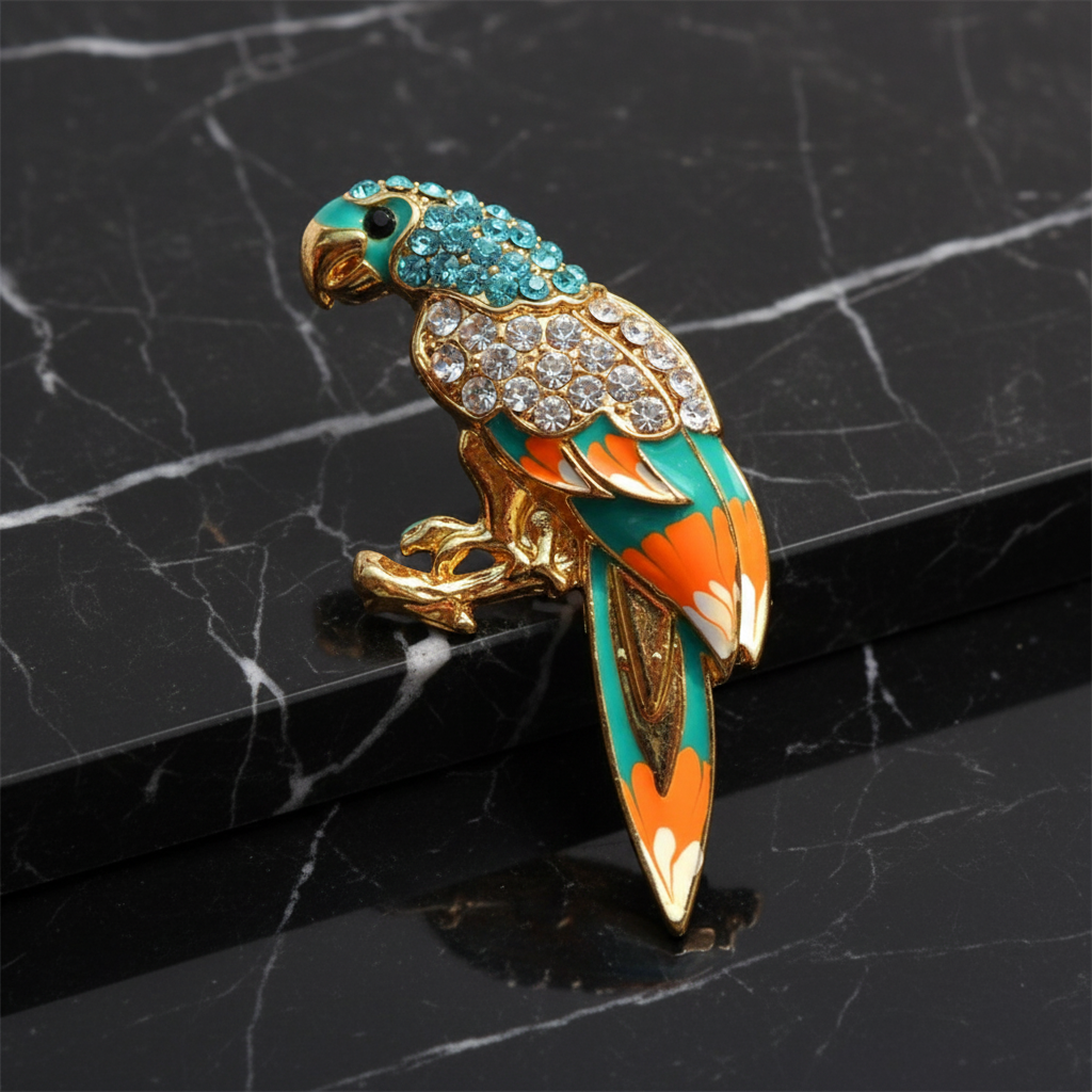 Teal and Orange Parrot Brooch