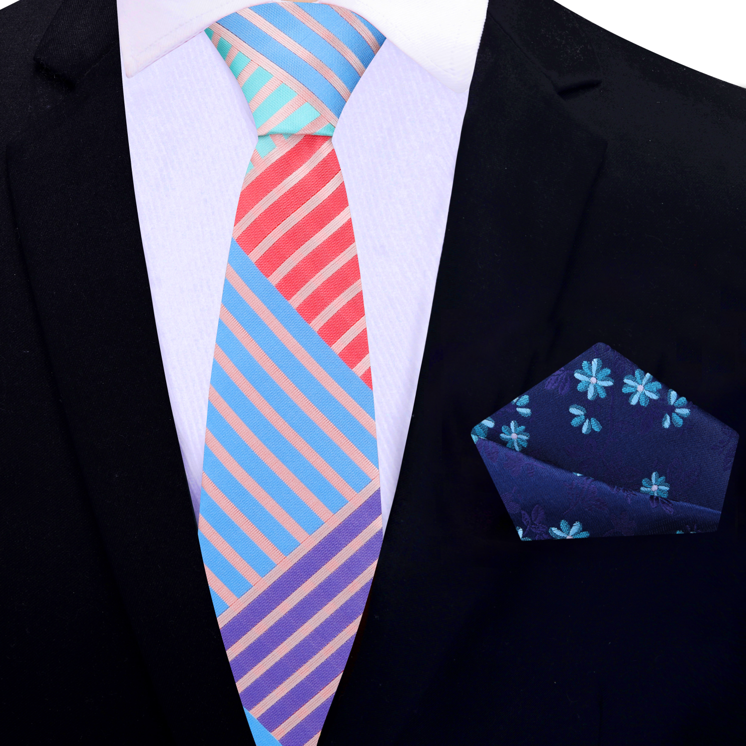 Thin Pastel Blue Purple Plaid and Blue Floral Square