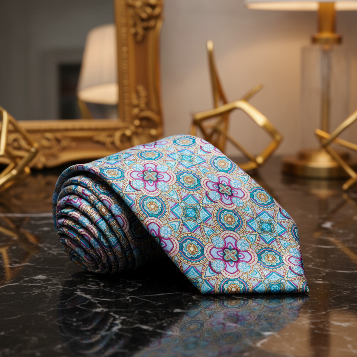 Pastel Green, Blue, Purple Geometric Necktie  