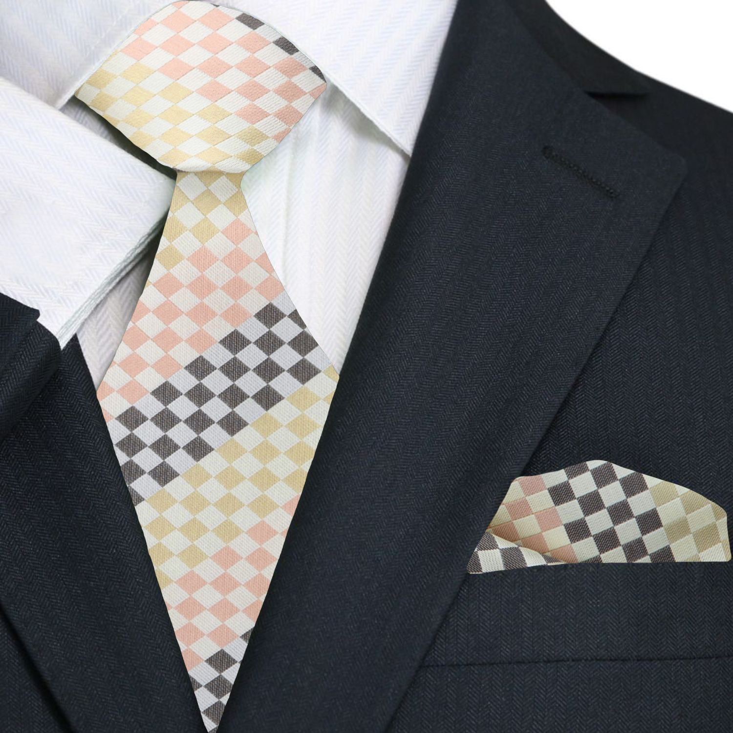Main View: Yellow, Orange Geometric Tie and Square