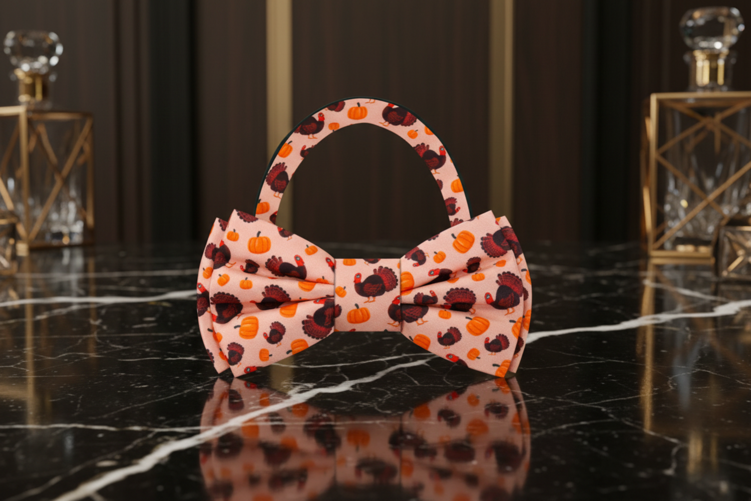 Brown, Orange Turkeys and Pumpkins Bow Tie Pre Tied