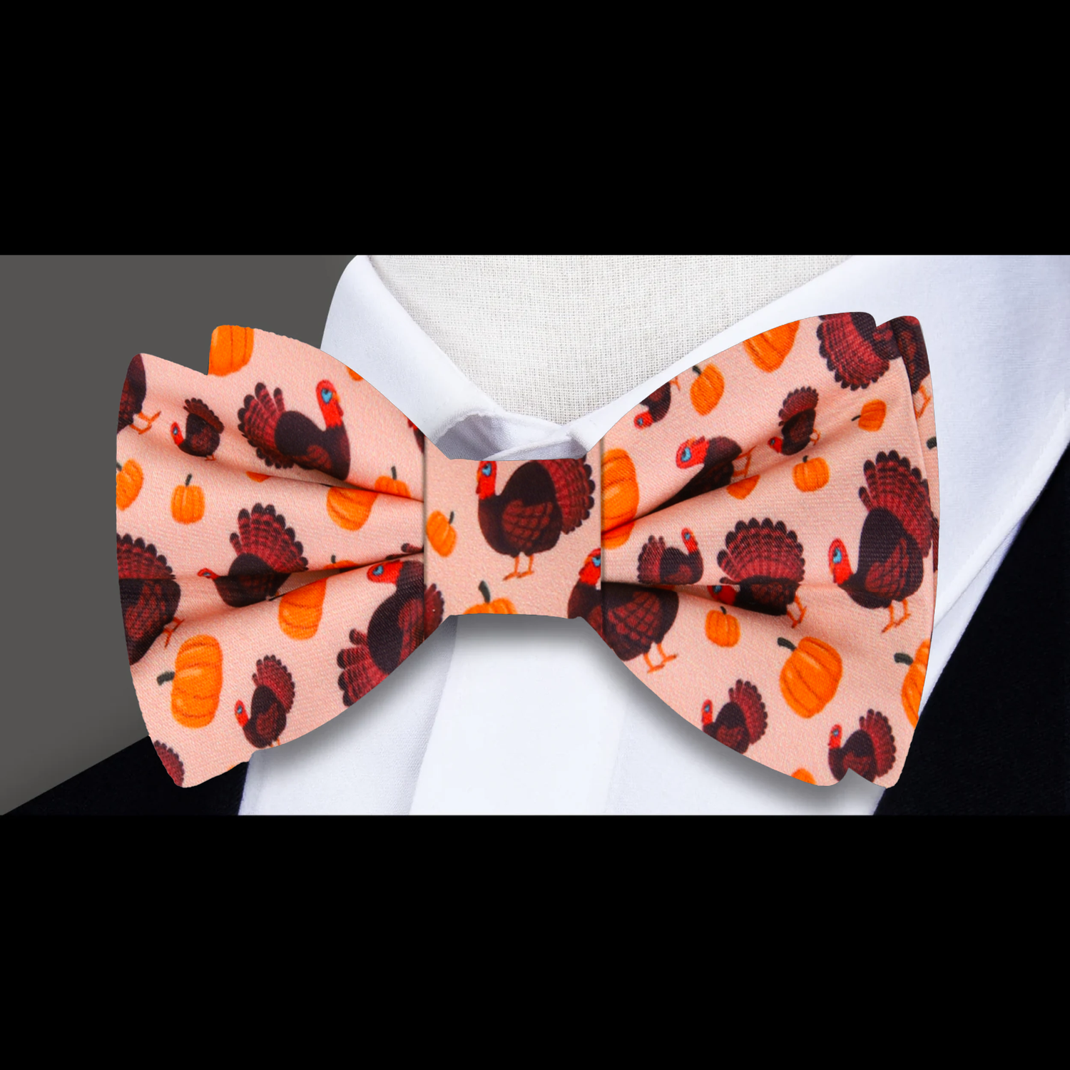 Brown, Orange Turkeys and Pumpkins Bow Tie 