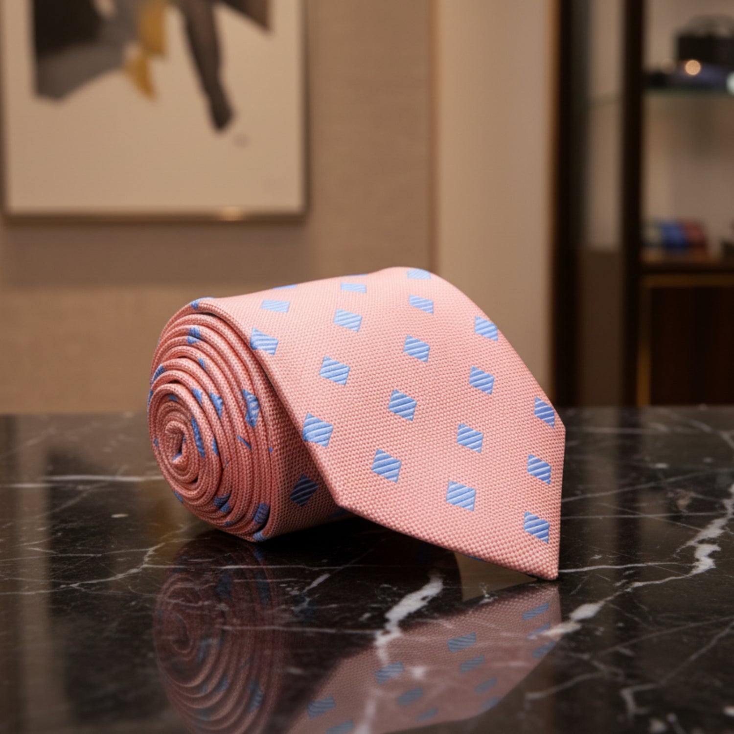 Peach, Light Blue Asteria Necktie  