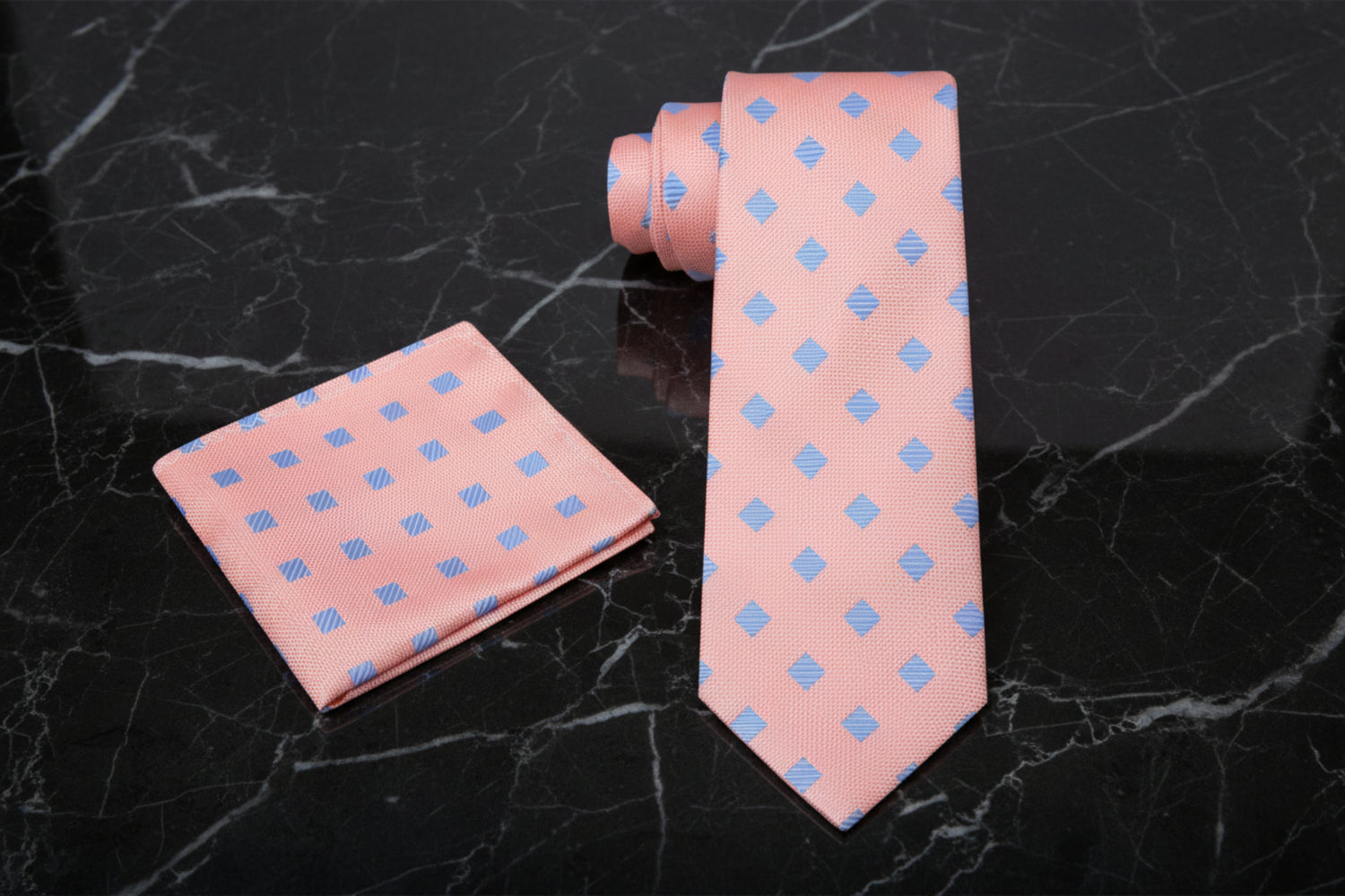 Alt View: Peach, Light Blue Asteria Necktie and Square