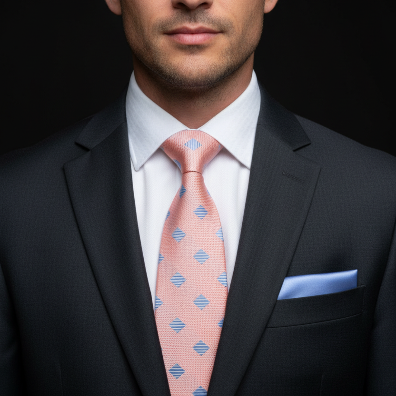 Peach, Light Blue Asteria Necktie and Blue Square