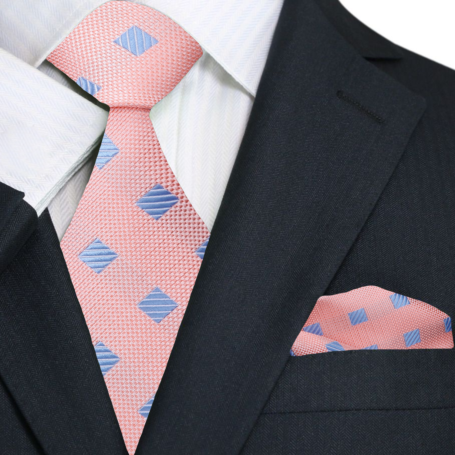 Peach, Light Blue Asteria Necktie and Square