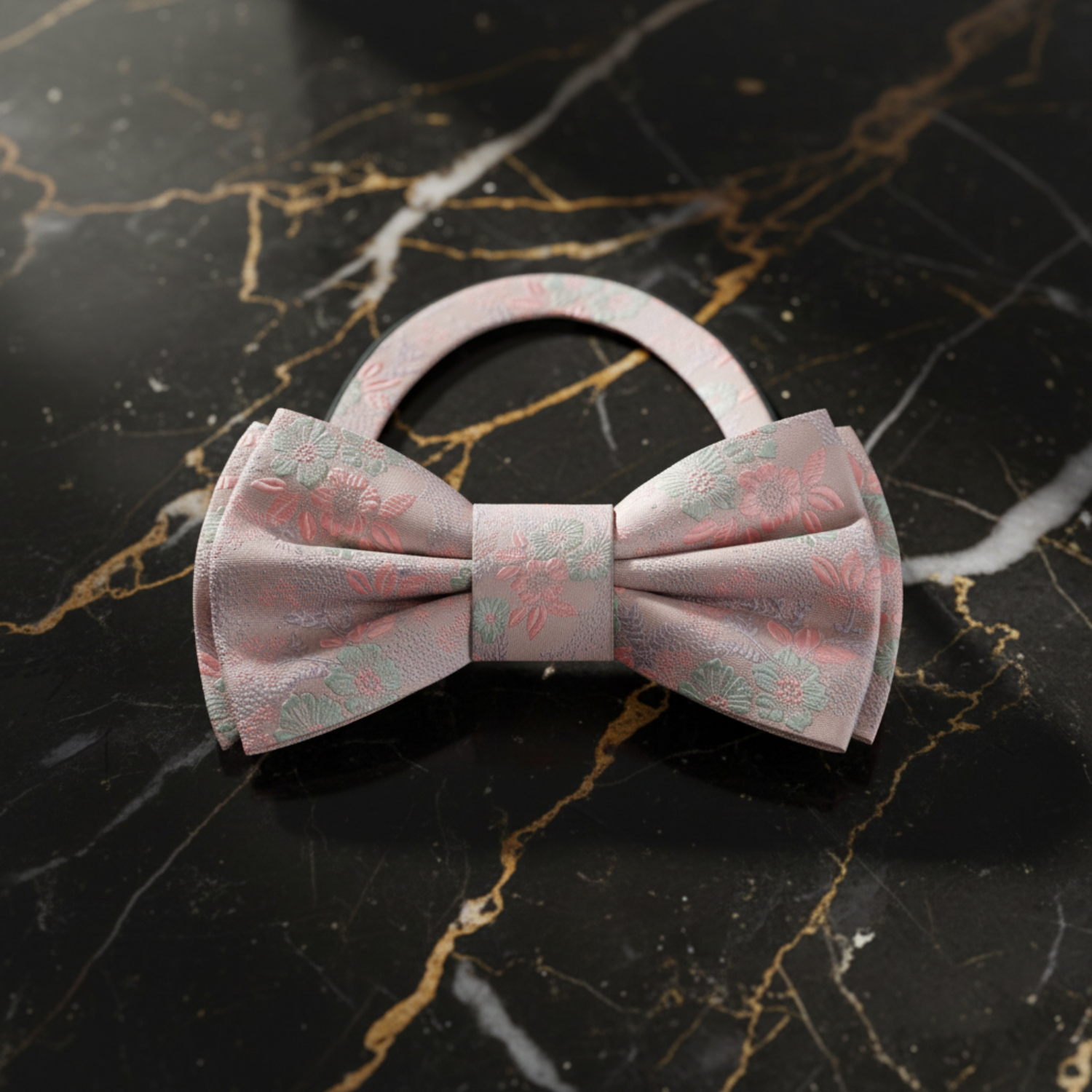 Pink Mint Flowers Bow Tie Pre Tied