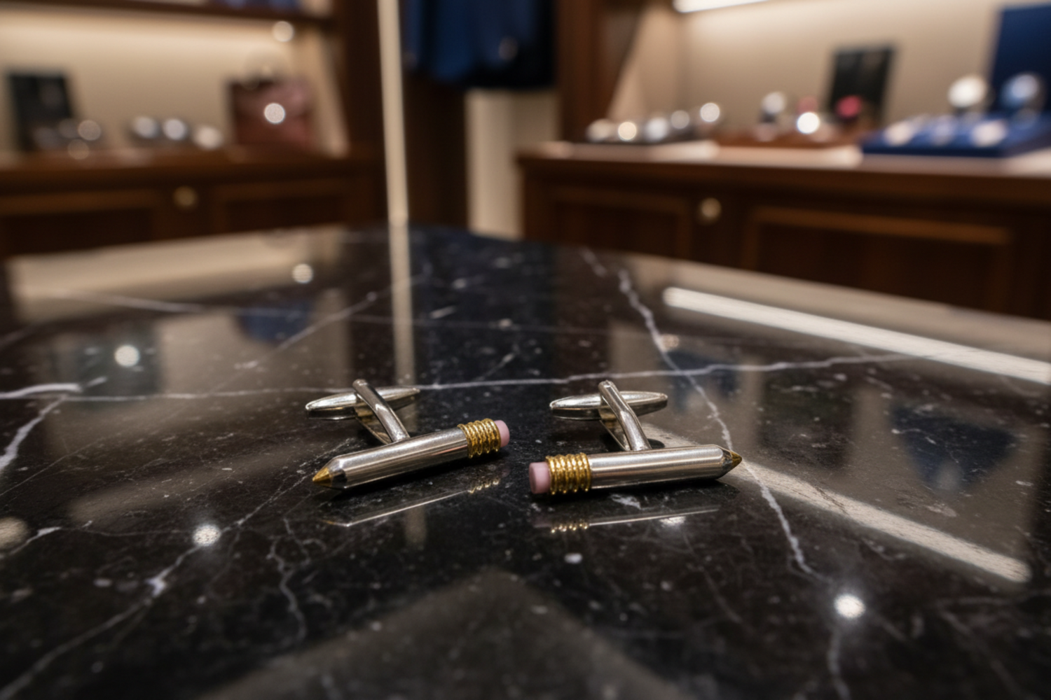 chrome pencil cufflinks view 2