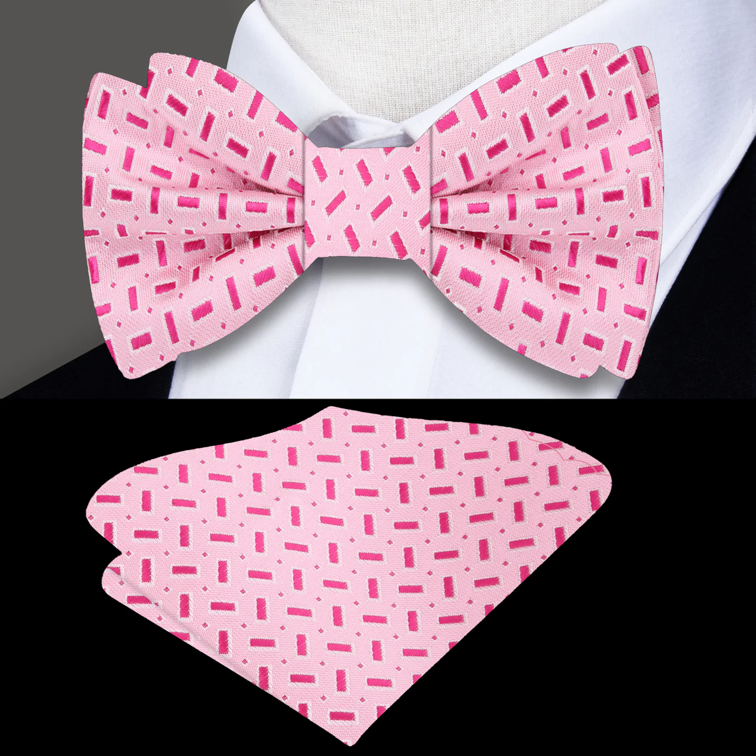 Pink Bars Bow Tie and Matching Square