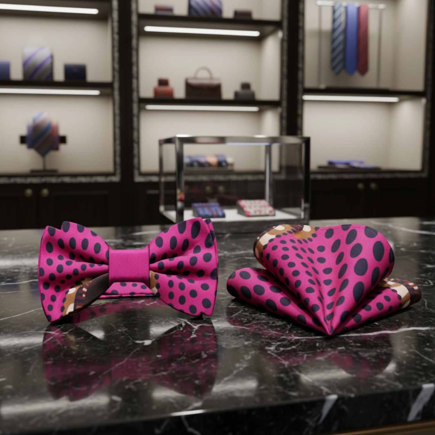 Pink Abstract bow Tie And Square