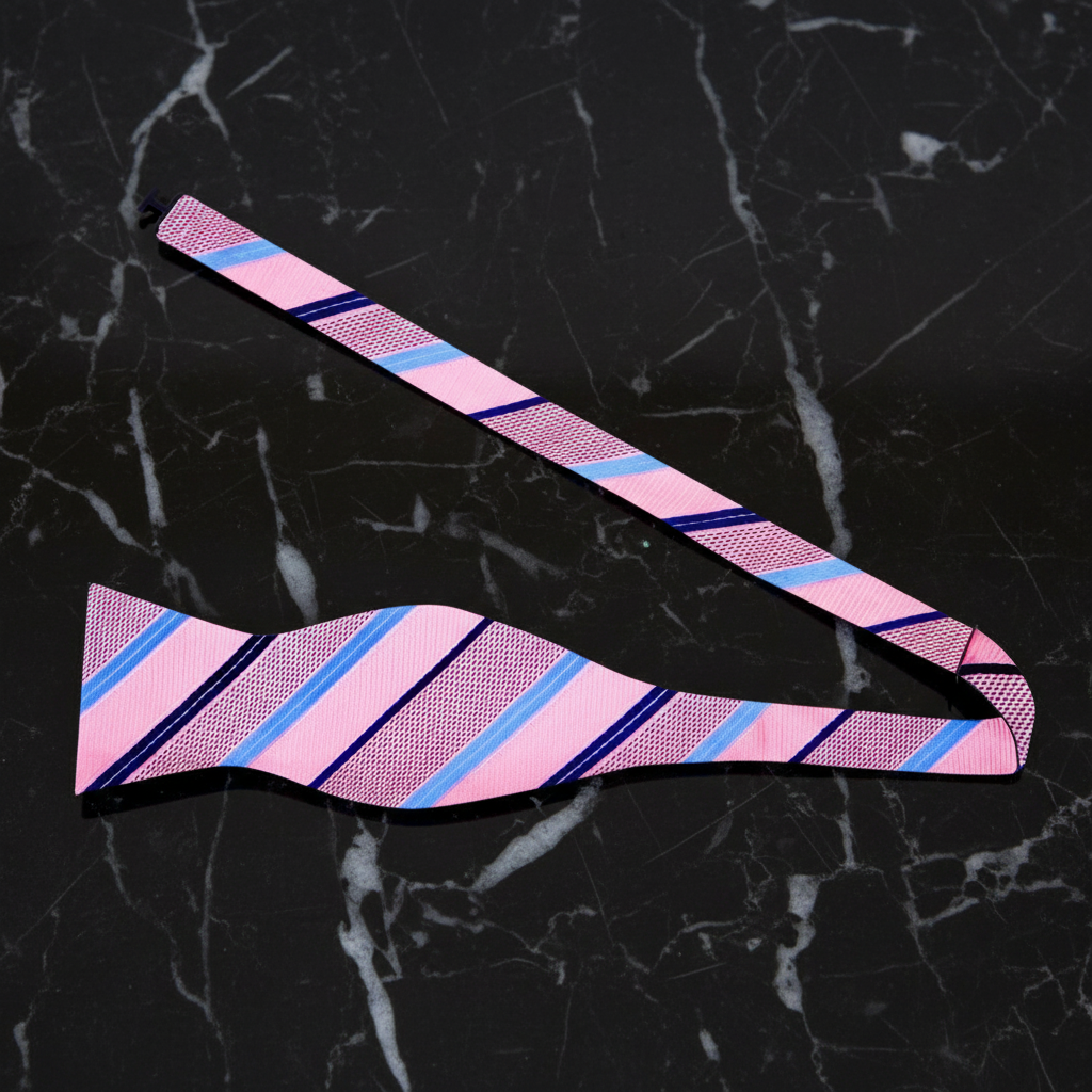Pink, blue stripe bow tie Self Tie