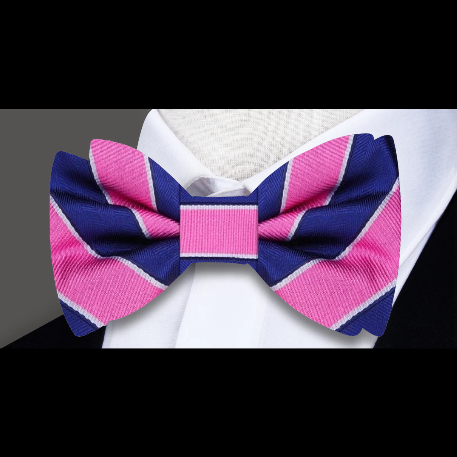 Pink Blue College Stripe Bow Tie