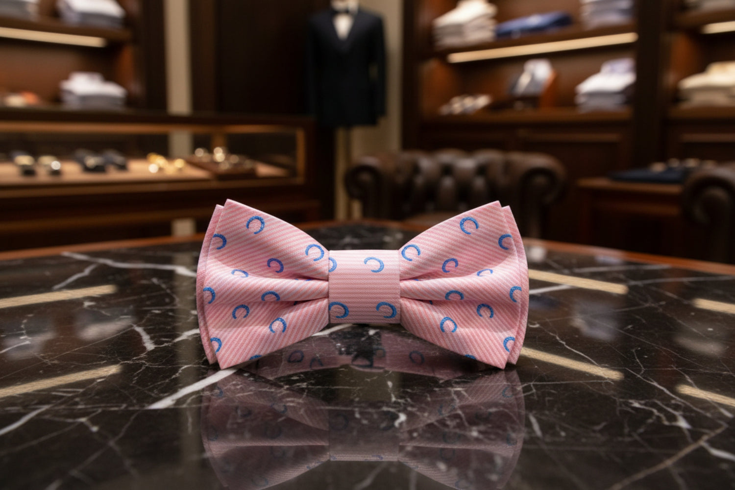 Pink Blue Horse Shoe Pre Tied Bow Tie