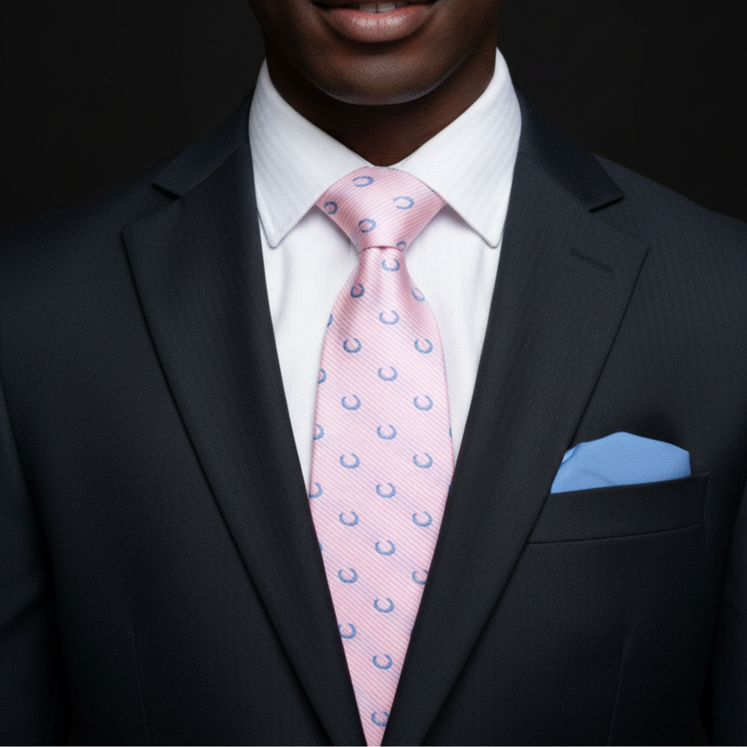 Pale Pink & Light Blue Horseshoe Necktie | Equestrian Pattern