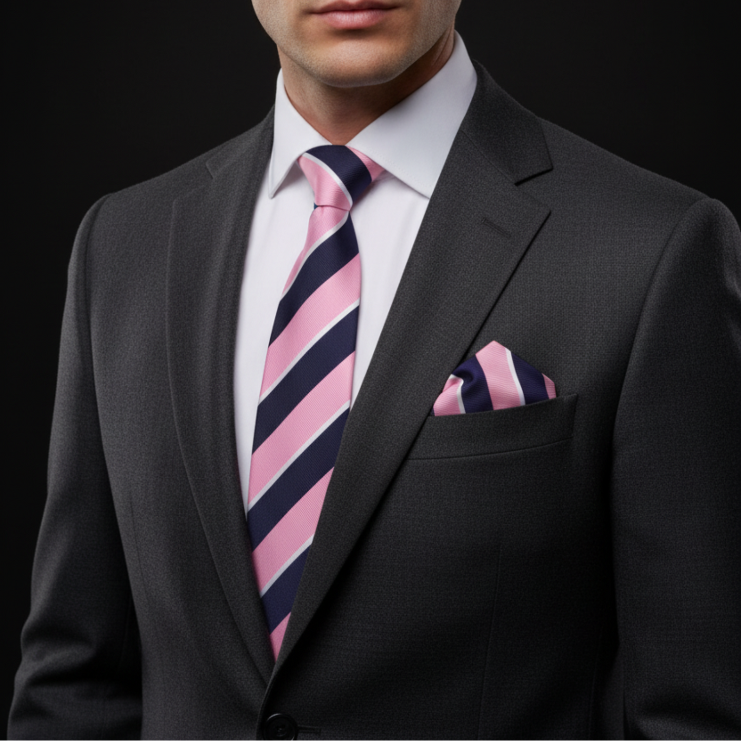 Pink and Blue Stripe Tie and Square on Man