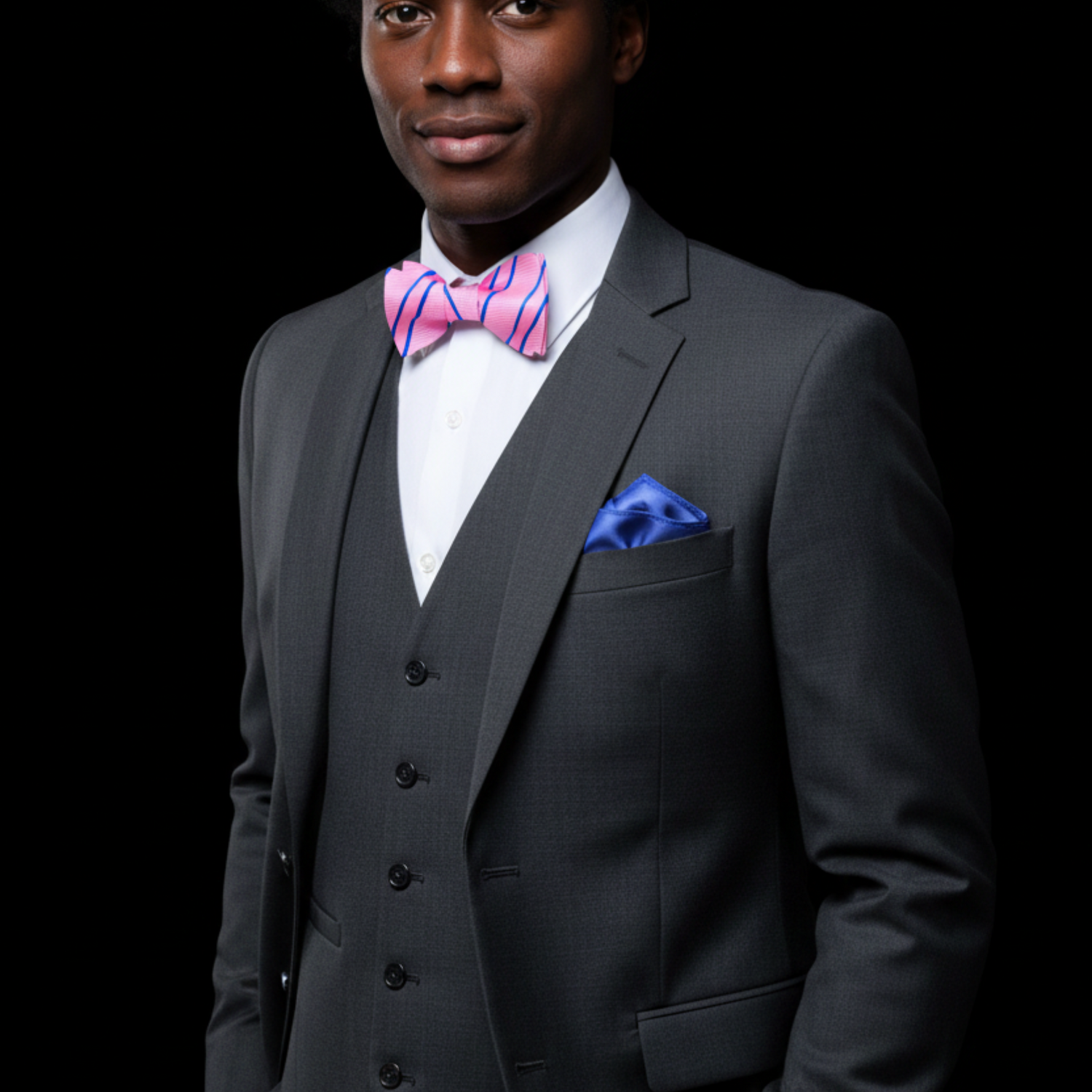 Pink Blue Stripe Bow Tie and Blue Square
