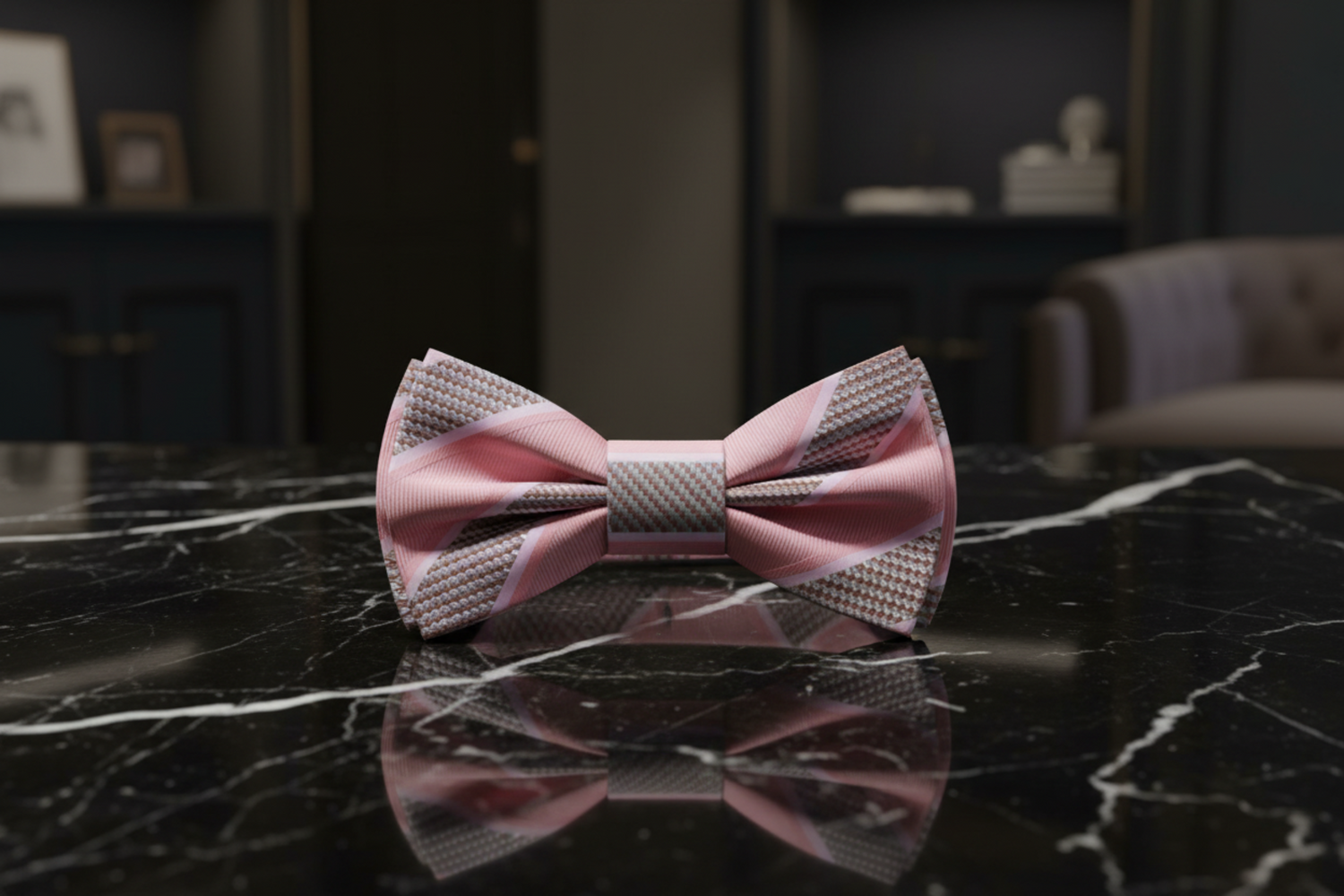 Pink/Brown Block Stripe Bow Tie Pre Tied
