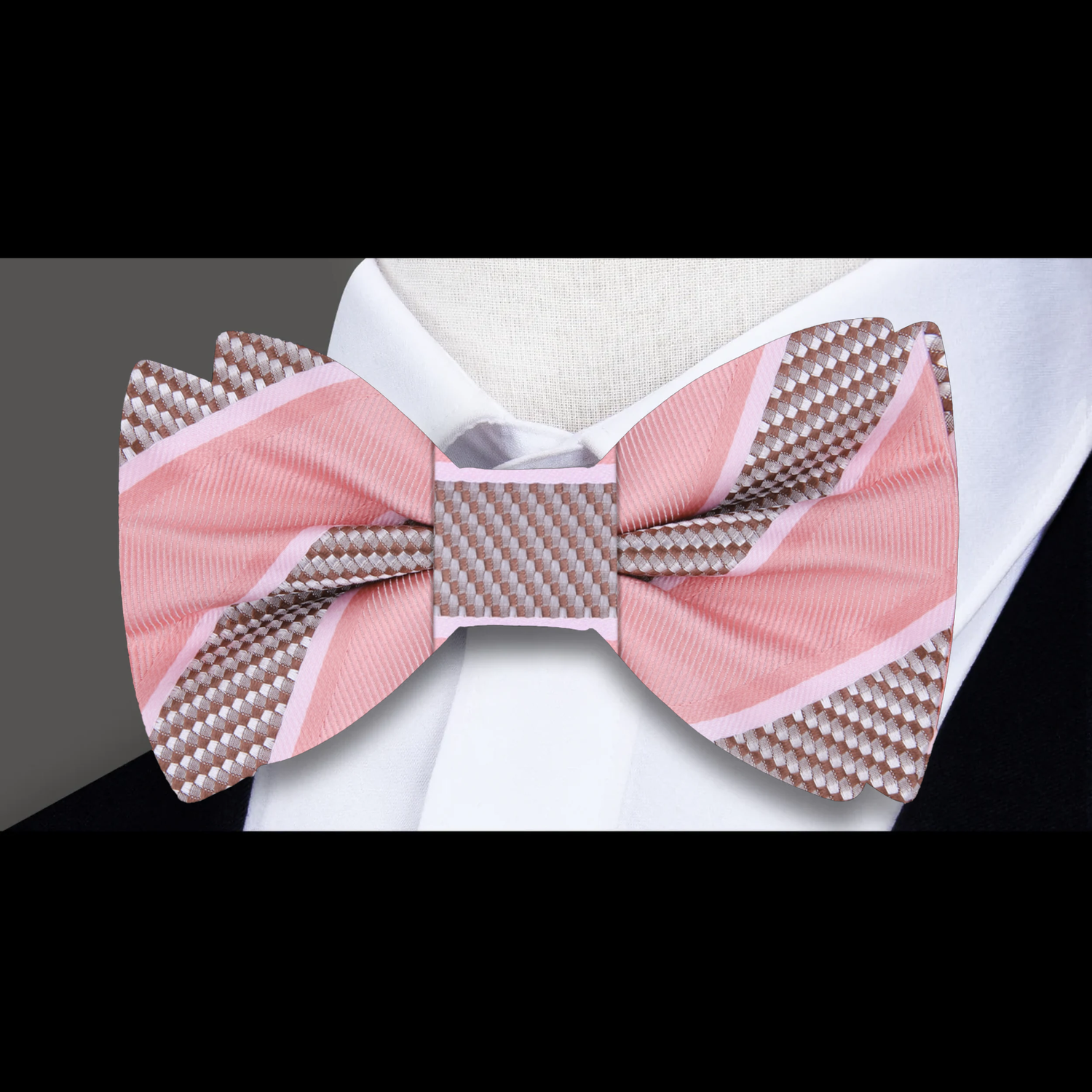 Pink/Brown Block Stripe Bow Tie 