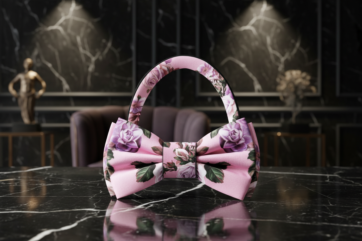 Taffy Pink with Soft Purple, Burgundy Mauve Floral Bow Tie