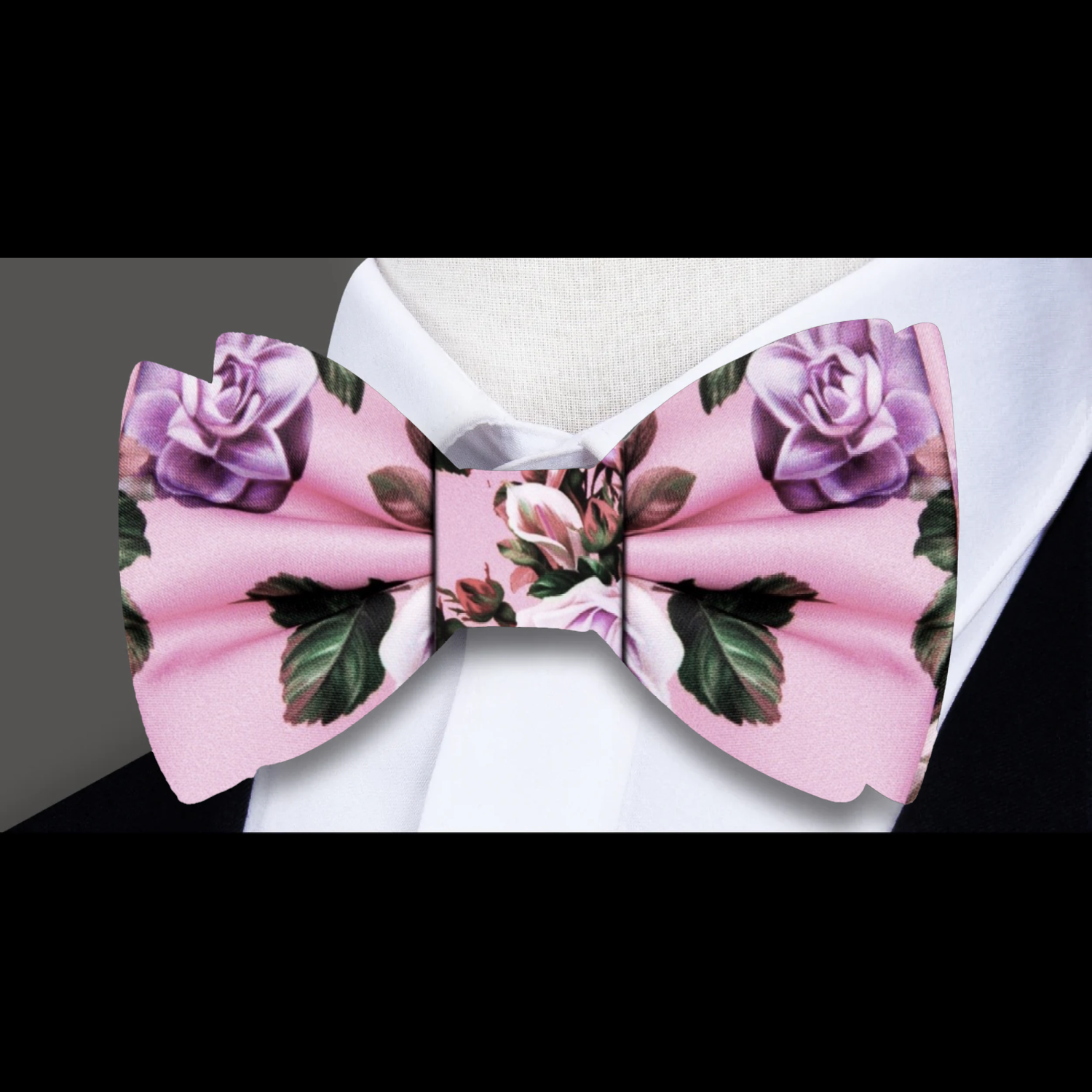 Main: Taffy Pink with Soft Purple, Burgundy Mauve Floral Bow Tie  