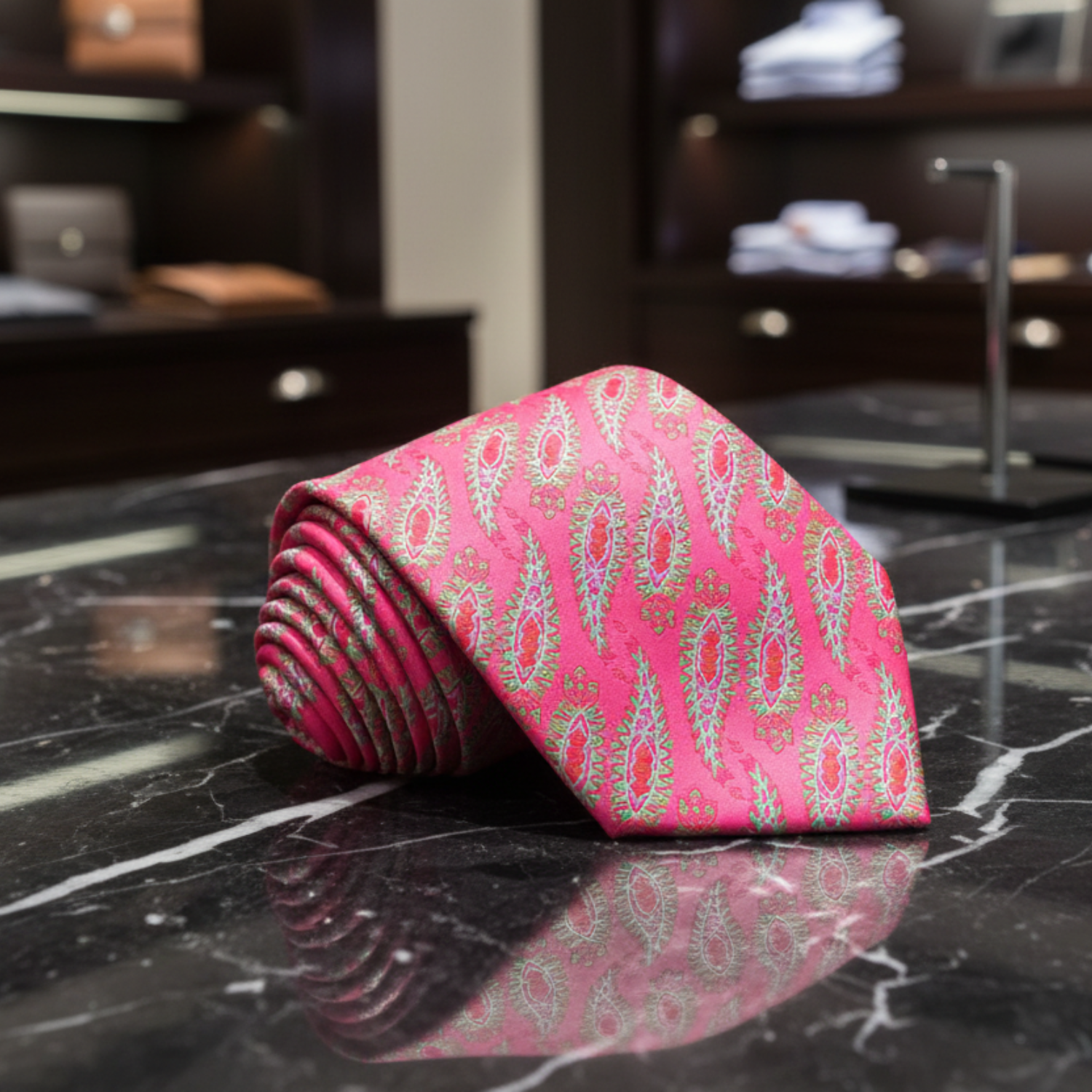 Pink, Green, Light Blue Paisley Luxury Necktie