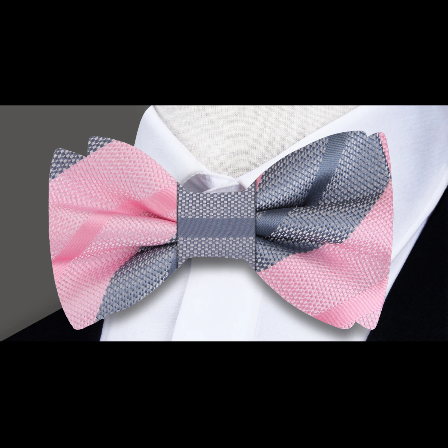 Pink Grey Stripe Bow Tie