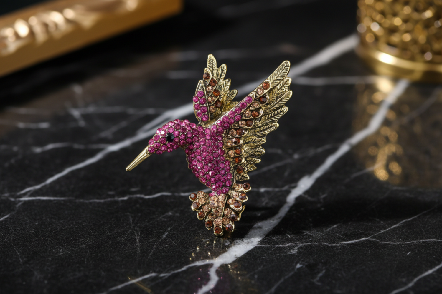 Pink Gemstone Hummingbird Lapel Pin