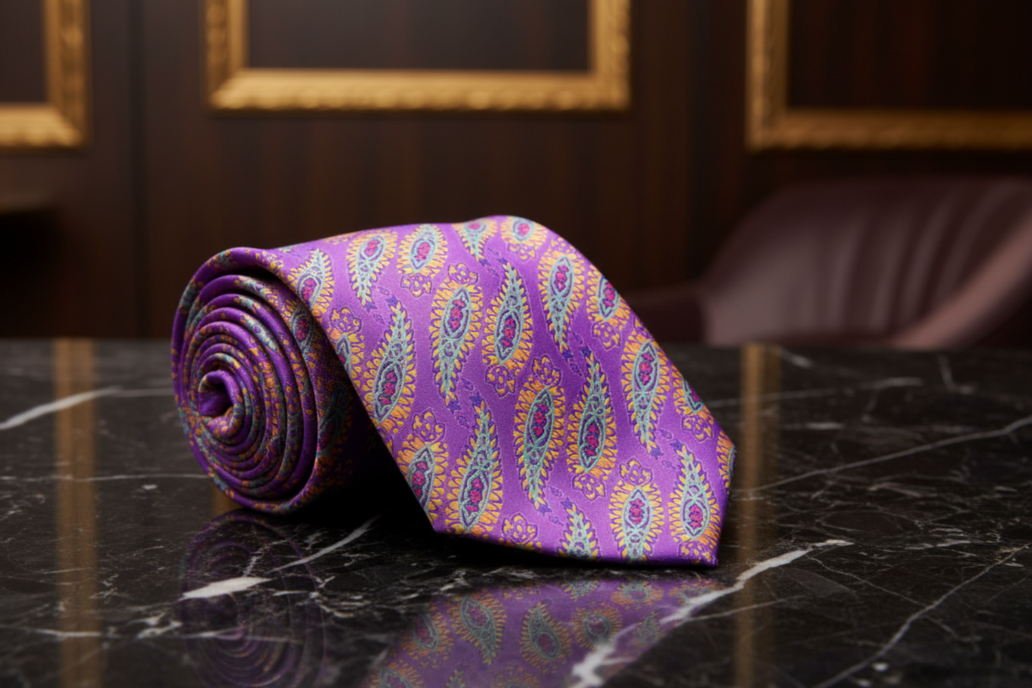 Pink, Orange, Green and Purple paisley Tie